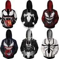 Venom Symbiote Hoodies Sweater Hooded Jacket Anime Full Zipper Anime Hoodie Sweatshirts 3D Print