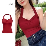 Lovito Casual Tank Top Plain Ruched Tank Top for Women L108ED1028