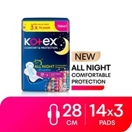 KOTEX Comfort & Protection Night Wing Pad 28cm (14sx3) - Sanitary Pad with 100% Leak Free Comfort