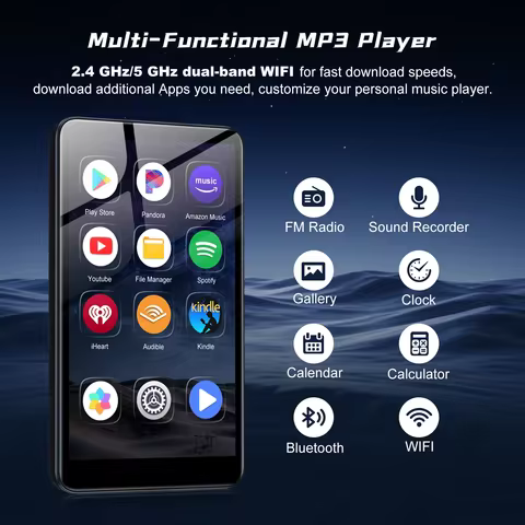 4 Inch Touchscreen MP4 Player, 2+32GB Built-in Memory Bluetooth WiFi MP3 Player, Support Spotify & P