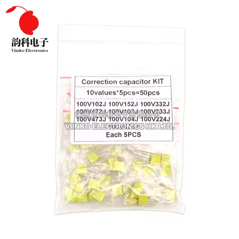 50pcs 100V Correction Capacitor Kit 10ValuesX5pcs Safety Plastic Film Set 102J 152J 332J 472J 103J 3