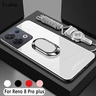 Casing OPPO RENO 8 PRO Plus 5G Reno 7se 7Z 6 Phone Case Tempered Glass Magnetic Rotate Ring Stand Shockproof Lanyard Cover