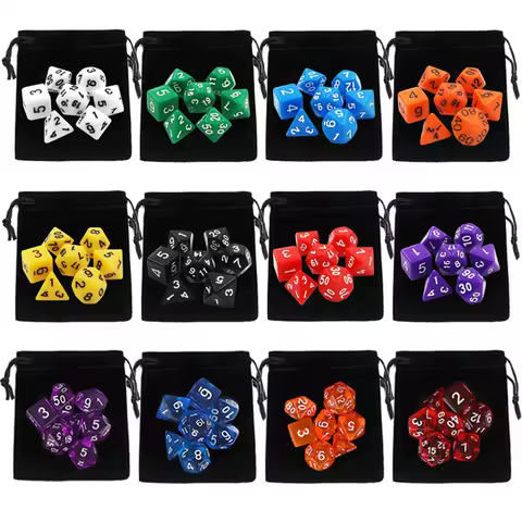 7pc/lot DND Dice Set with Velvet Dice Bag D4,D6,D8,D10,D10%,D12,D20 Colorful Accessories for Board G
