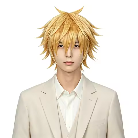 Golden Orange Men Short Cosplay Wig Top Double Ahoge Spiky Style High Temperature Silk Natural Fluff