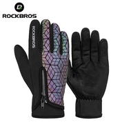 hotx【DT】 ROCKBROS Gloves Thermal Fleece Climbing Skiing Men Windproof Warm Cycling