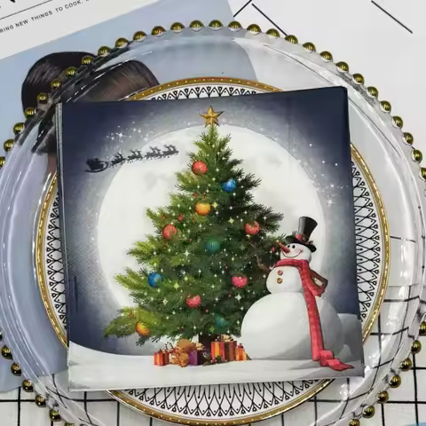 20p Christmas Party Decoration Paper Christmas Tree Snowman Printed Disposable Napkin Element Wine G