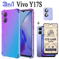 Vivo Y17s Shockproof Phone Case For Y 17S 3 in 1 Ceramic frosting Tempered glass film and Camera Lens Protector Full Cover Screen Glass