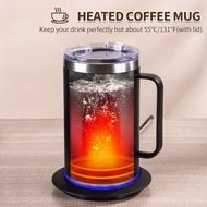 现货秒发    Large Capacity Heated Coffee Mug with Lid - Stainless Steel, USB Power, No Battery Needed, P