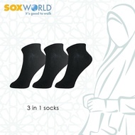 3 Pasang Stoking Muslimah Sox World Ankle Socks Black Socks SOXWORLD 19-3047