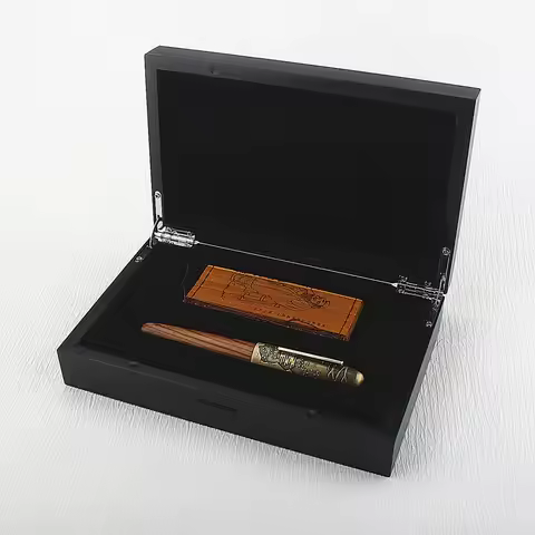 Jinhao 9056A Fountain Pen F Nib, Handmade Wooden and Metal Writing Office Pen Luxury Wooden Box