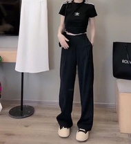 กางเกงขายาวทรงหลวมเอวสูง ผ้าบาง สวมใส่สบาย กางเกงขายาวทรงหลวมสำหรับฤดูร้อน สไตล์ Basha Hong Kong Flo