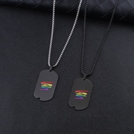Hip Hop Stainless Steel Sweater Chain Personalized Titanium Steel Black Rainbow Army Brand Pendant N