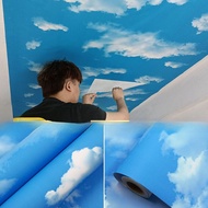 กาวติดผนัง PVC หนา กาวติดผนังกันน้ำลายหมีพิมพ์ลายฟ้าขาว กาวติดเพดานห้องนอน กาวติดผนังแบบติดได้ด้วยตั