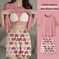 ALON summer cute pajama with bra set padded pajama for woman cotton pajama set for women pajama pyja