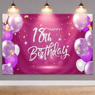 Fuschia Pink Happy 18th Birthday Photography Backdrop 18 Years Old Birthday Decorations Party Banner