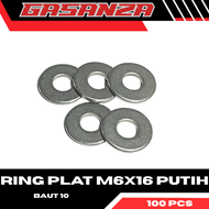 100 PCS - Ring Plat M6x16 Putih Washer Plat M6 Putih