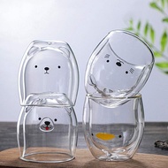 4Pcs Cute Coffee Mugs, Bear Duck Cat Tea Cup Double Wall Glass Mugs Milk Cup for Office and Personal