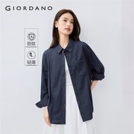 GIORDANO Women Jackets Anti-Mosquito Turndown Collar Shackets Tie Waist Button Closure Fashion Casua