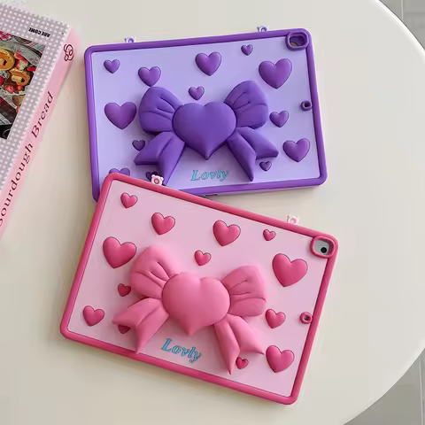 3D Cartoon Bowknot Stand Silicone Tablet Cover For IPad 9 8 7 10th Generation Air Mini 1 2 3 4 5 6 1