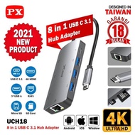 PX USB Hub Adapter 6-Port USB Type-C To USB 3.0 USB-C Ethernet RJ45 HDMI UCH16
