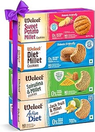 Weleet Low Gi Diabetic Friendly Assorted Pack Of Sweet Potato,Spirulina & Jackfruit Millet Cookies|F