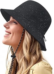 Black Bucket Hat for Women Men Rain Hat Waterproof Wide Brim Packable Sun Hat UV Protection Summer Beach Fishing Hiking Safari Hat