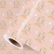 Happy 13th Birthday Wrapping Paper for 13th Birthday Girls, Rose Gold 13th Birthday Decorations for 