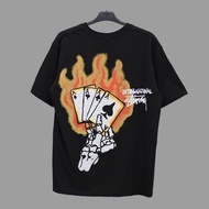 TSHIRT STUSSY FIRE AS CARD BLACK ORIGINAL KAOS PRIA WANITA BRANDED