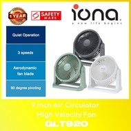 IONA GLT920 9 Inch Air Circulator High Velocity Fan Grey/White/Green WITH 1 YEAR WARRANTY