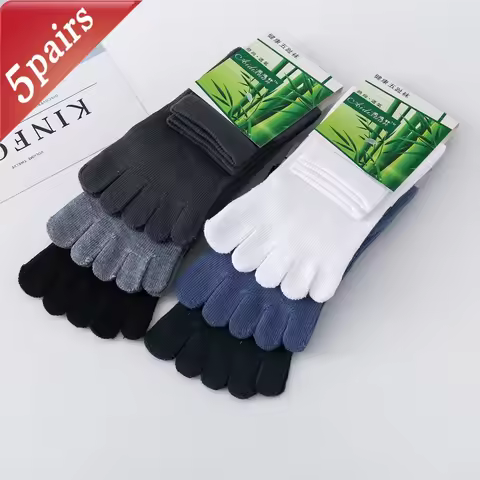 5 Pairs MenToe Socks Fingers Sock Breathable Cotton Funny Sports Running Solid Color Black White Gre