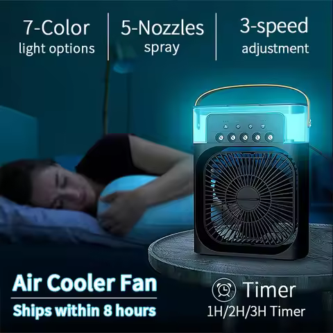 New 3 In 1 Fan AIr Conditioner Household Mini Air Cooler LED Night Light Portable Humidifier Air Adj