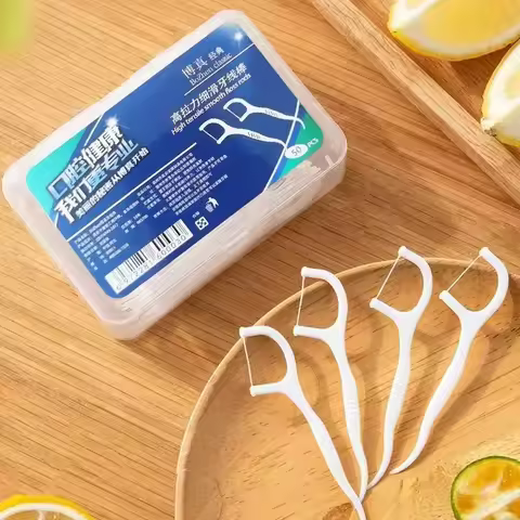 50Pcs/Box Portable Disposable Dental Floss Plastic Toothpick High-tension Dental Floss Stick Dental 
