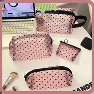 ✿BJA✿ Mesh Cosmetic Bag, Pouch Heart Shaped Makeup Storage Bag, Portable Nylon Lipstick Key Earphone