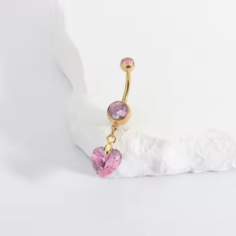 G23 Titanium Heart Belly Piercing Ring 5A Zircon Pendant Belly Button Ring for Women 18K PVD Gold Na