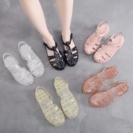 Baotou Flat Low Heel Transparent Crystal Jelly Shoes Princess Fairy Fan Non-slip Waterproof Sandals V808