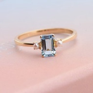 18K玫瑰金海藍寶 珍珠戒指