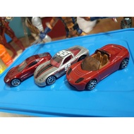 Hotwheels Supercars (Tesla Roadster, Aston Martin One & C6 Corvette) lot of 3 loose *sporty *racing 