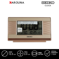 Jam Beker SEIKO Digital QHL094P Metallic Pink Color LCD Dial Thermometer Bedside Alarm Desk Table Cl