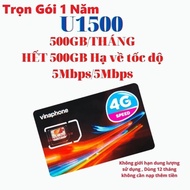 SIM 4G VINAPHONE U1500 1500GB 1 tháng MAX BĂNG THÔNG KHÔNG GIỚI HẠN DATA theo ngày- BẢO HÀNH 1 ĐỔI