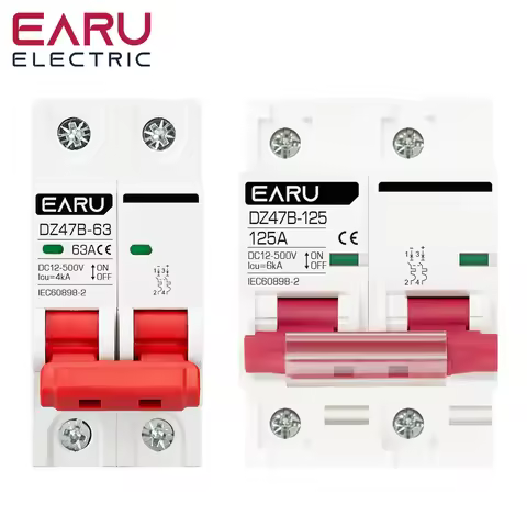 2P DC MCB 12V 24V 48V 500V Circuit Breaker Battery Car Protector DZ47 Positive Negative Pole Rotecti