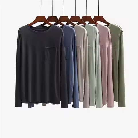 Modal Men's Long Sleeved Tshirt Pajamas Skin Friendly and Breathable Loose Size Men's Home Clothing 