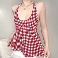 MIA GINGHAM BACKLESS TOP sleeveless top backless top padded top