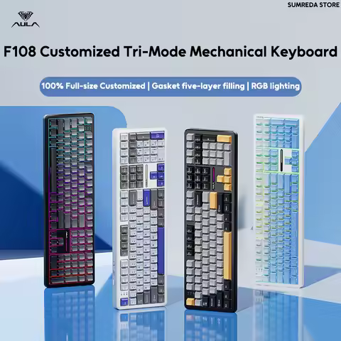 AULA F108 F108Pro Gaming Mechanical Keyboard Tri Mode RGB Customized Hotswap Gaming Keyboard With Mu
