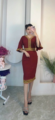 DRESS MINI PENCIL BORNEO LENGAN KEMBANG READY STOCK