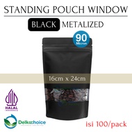 DELKOCHOICE STANDING POUCH ZIPLOCK WINDOW BLACK METALIZED 16x24