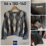 GU By UNI Sweater Premium Argyle Patternbiru Women's Knit Ketupat Top KL421