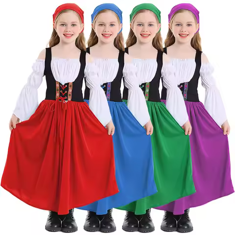 Kids Girl German Beer Festival Costume Badelian Traditional Ethnic Dress Carnival Stage Performance