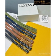 LOEWE Ladies Belt Belt Geometric Pattern Side Letter Metal Buckle Calfskin Outer Stitching Narrow Co
