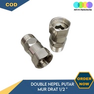 SAMBUNGAN SOK DOUBLE NEPEL PUTAR MUR DRAT 1/2 INCH STAINLESS