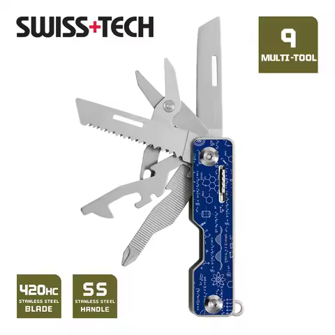 SWISS TECH 9 In 1 Multitools Pocket Tourist Knife Folding Scissors Portable EDC Cutter Tools Outdoor